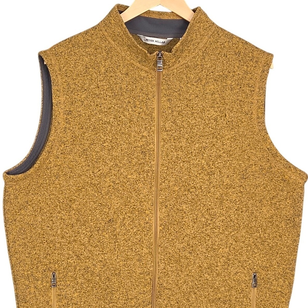 Peter Millar Fleece Vest Mens XL Golden Yellow Marl Knit Full Zip Sweater Golf
